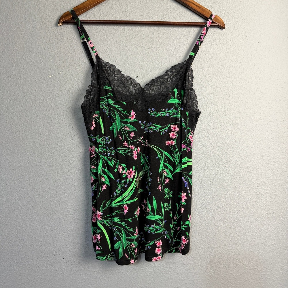 Soma Black Floral Lace Trim Coquette Babydoll Y2K Sexy Camisole Tank Top XS